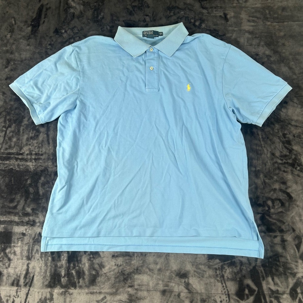 Polo Ralph Lauren Polo Shirt Mens 2XB Blue Short Sleeve Yellow Pony Cotton 1896